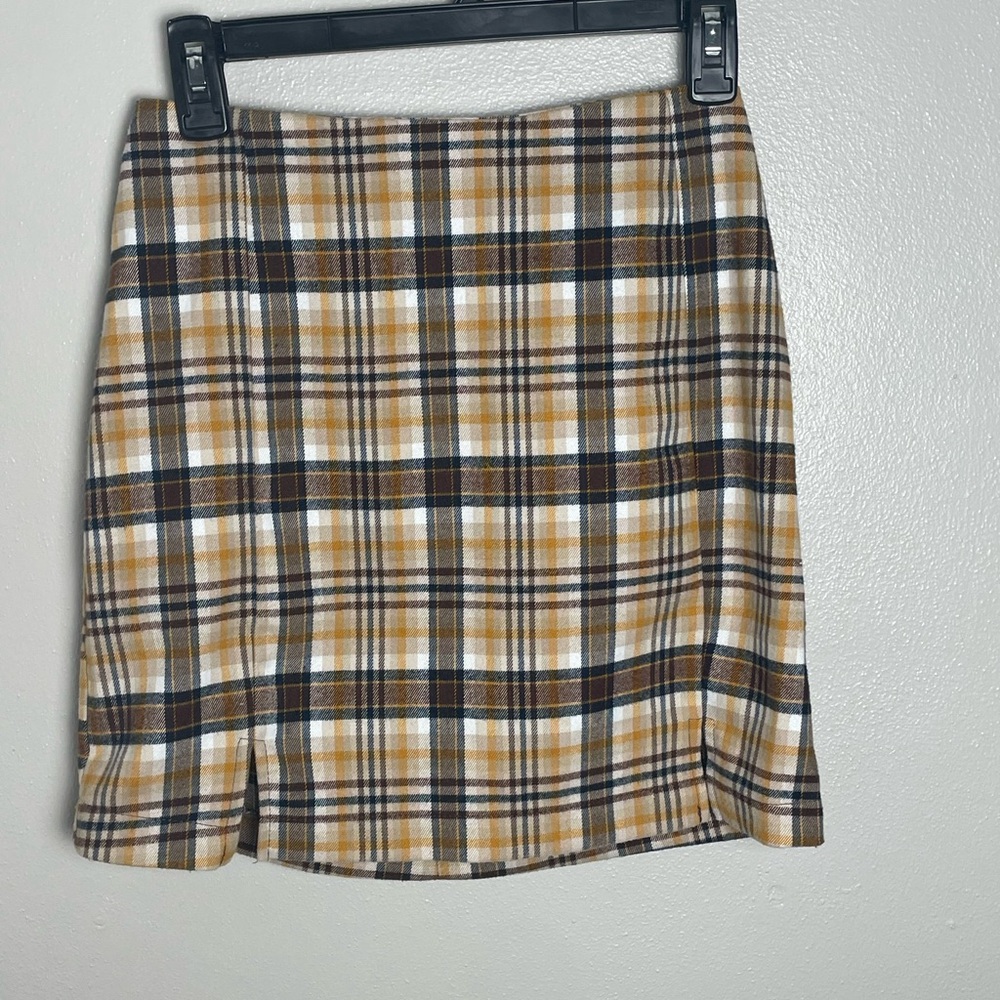 Plaid A-Line Skirt Fall Yellow/Brown